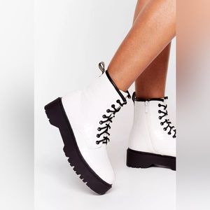 White Croc Ankle Combat Boots Size 39